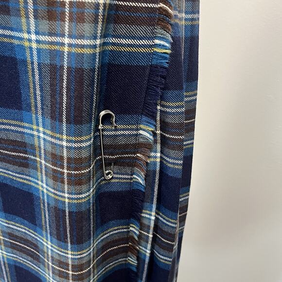 O'Neil of Dublin Wrap Skirt Women's Size 10 Blue Brown Plaid Wool Pleated Fringe - Picture 7 of 11